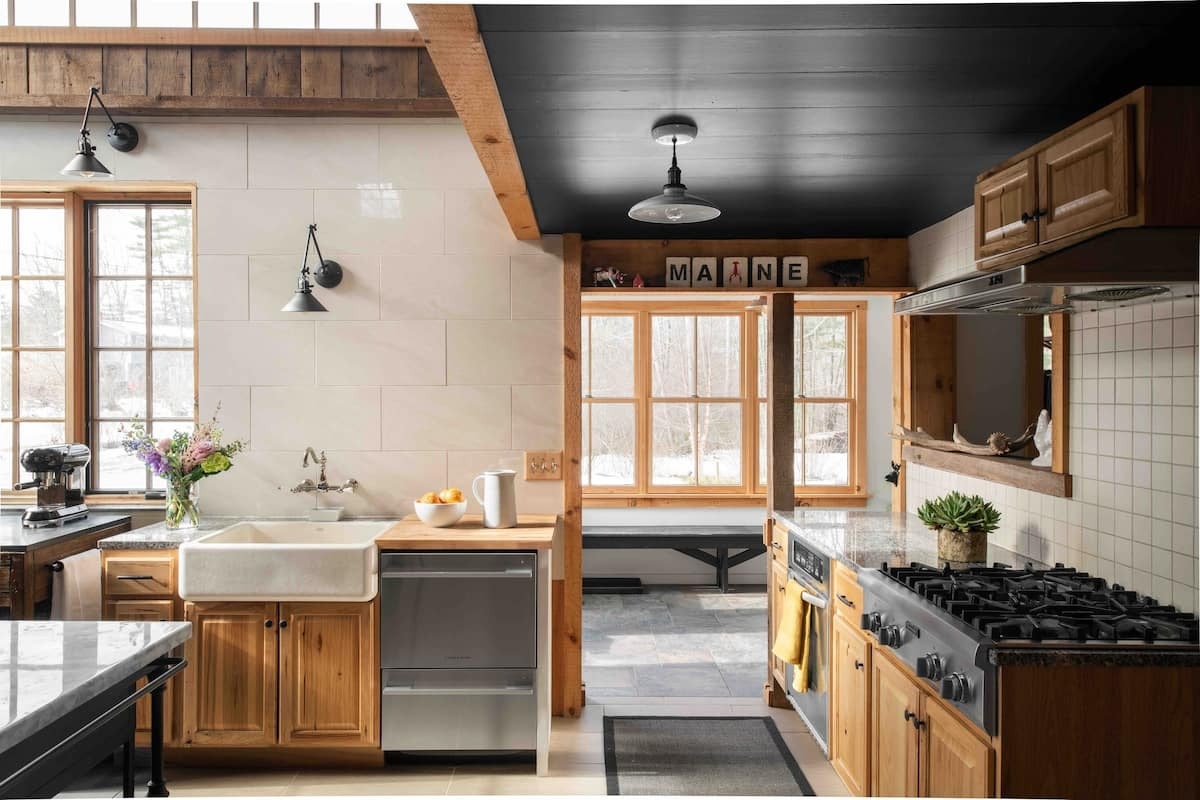 Images may contain interior design kitchen sink plant home decor carpet lights and stove