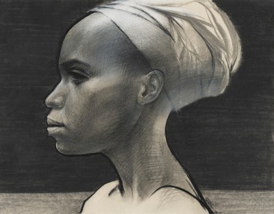 Drawings of a black woman in a turban.