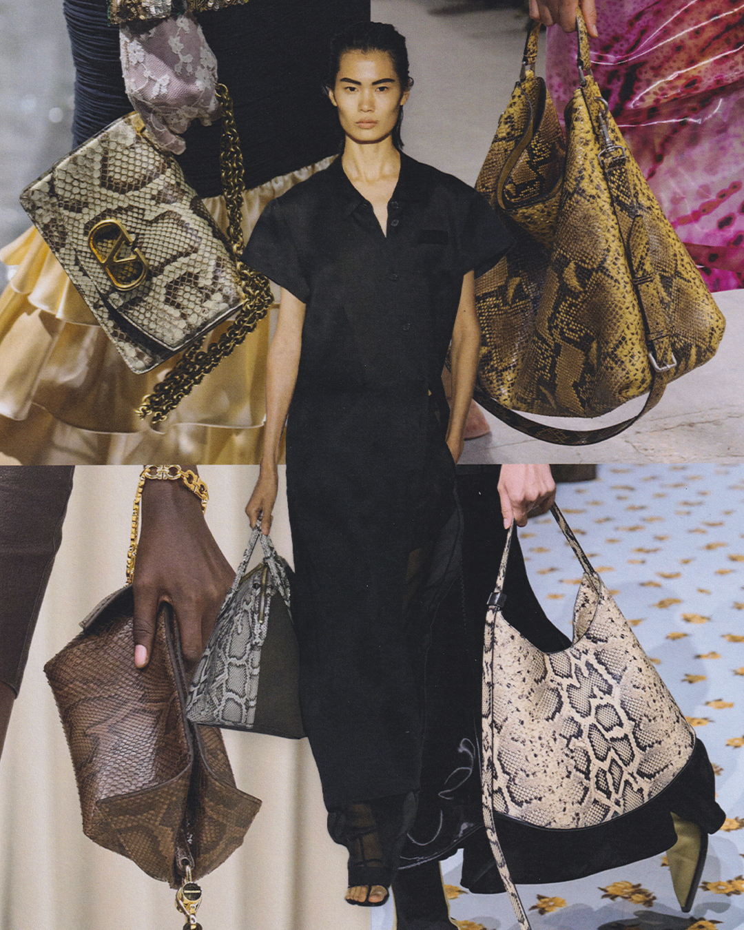 Images may contain accessories tote bag, adult fashion wedding face and head