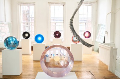 A set of translucent disks in the gallery.