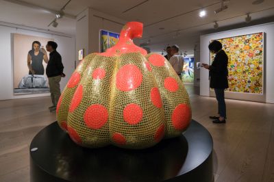 Hong Kong, China - March 20: "pumpkin" The sculpture of Japanese artist Yayoi Kusama is on display before the Modern and Modern Auction at Sotheby's Hong Kong Maison, Hong Kong, China, on March 20, 2025. (Photos of Chen Niannuo/China News Service/VCG via Getty Images)