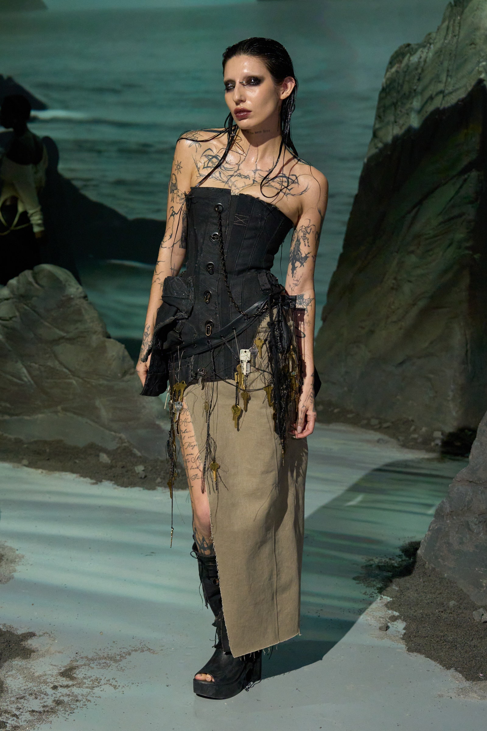 Image may contain Adult Person Skin Tattoo Clothing Footwear Shoe Fashion and Standing