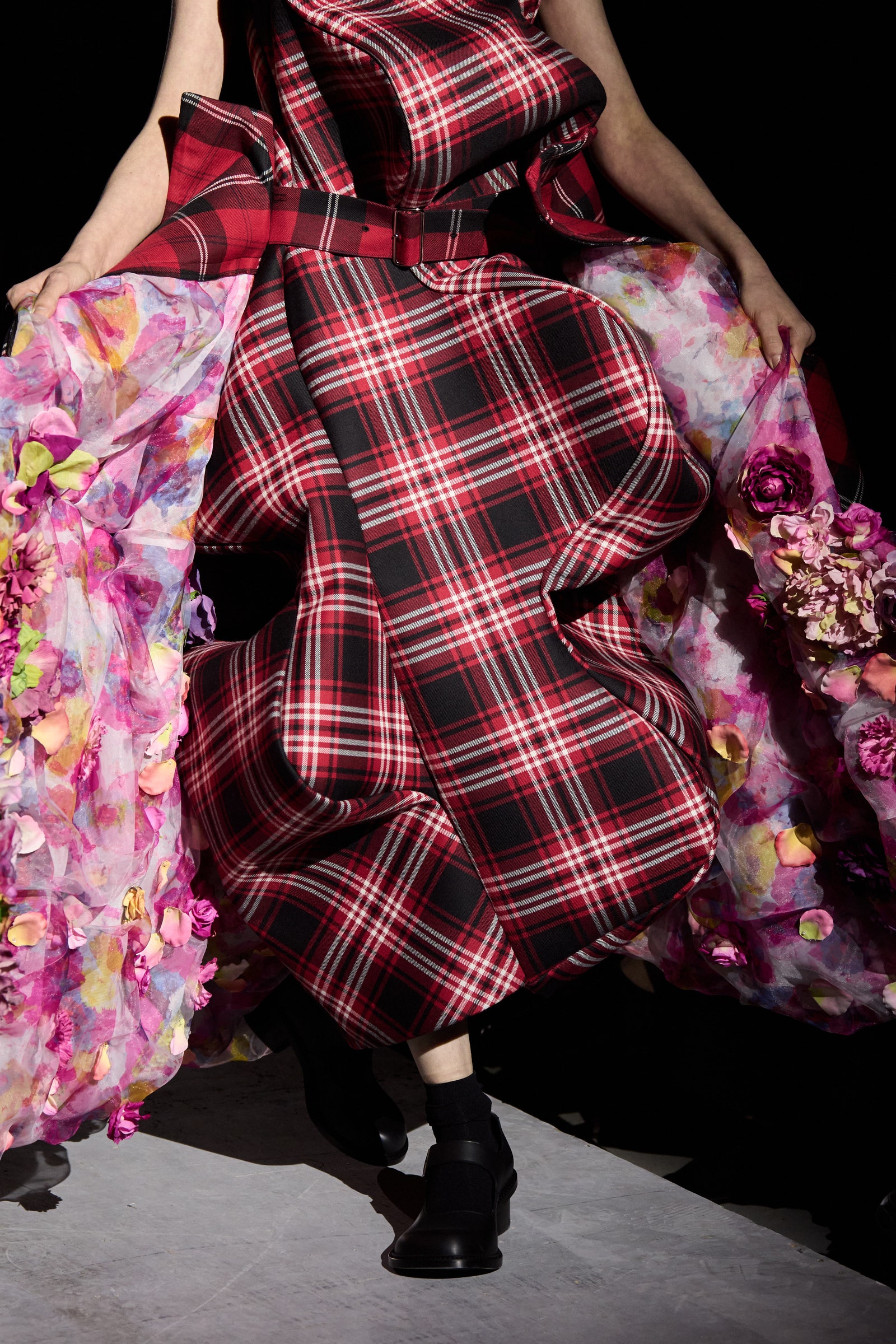 Image may contain Clothing Dress Formal Wear Adult Person Tartan Footwear Shoe and Fashion