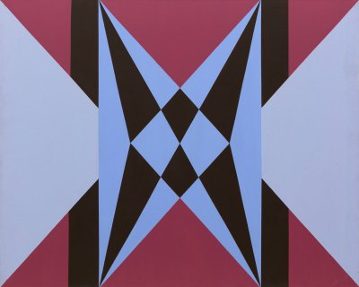 Geometric abstraction of black, purple and blue. 