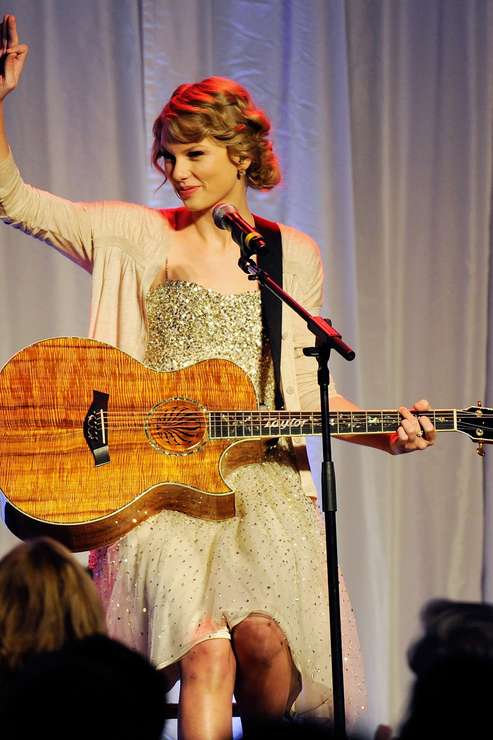 Images may contain Taylor Swift electrical equipment microphone guitar instrument performers and people