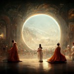 See three numbers in the robe in front of the large circular opening of the baroque image.