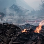 Fire burning near the temple.