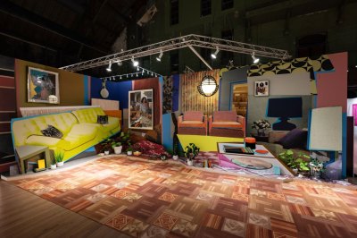 Mickalene Thomas's living room printing and photo-based art installation. 
