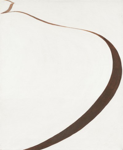 A half abstract painting, which bent in a brown curve (the road), just like calligraphy. 