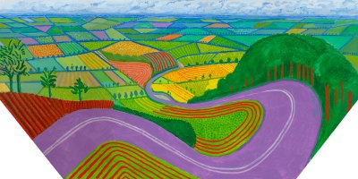 A shaped hexagonal canvas showing the angular landscape of the Yorkshire countryside. 