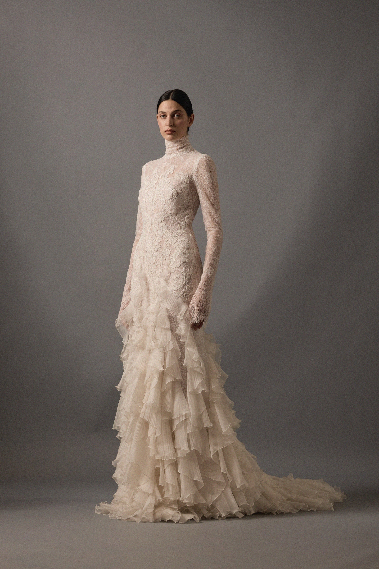 Images may contain fashion formal wear dress wedding dress adult and man