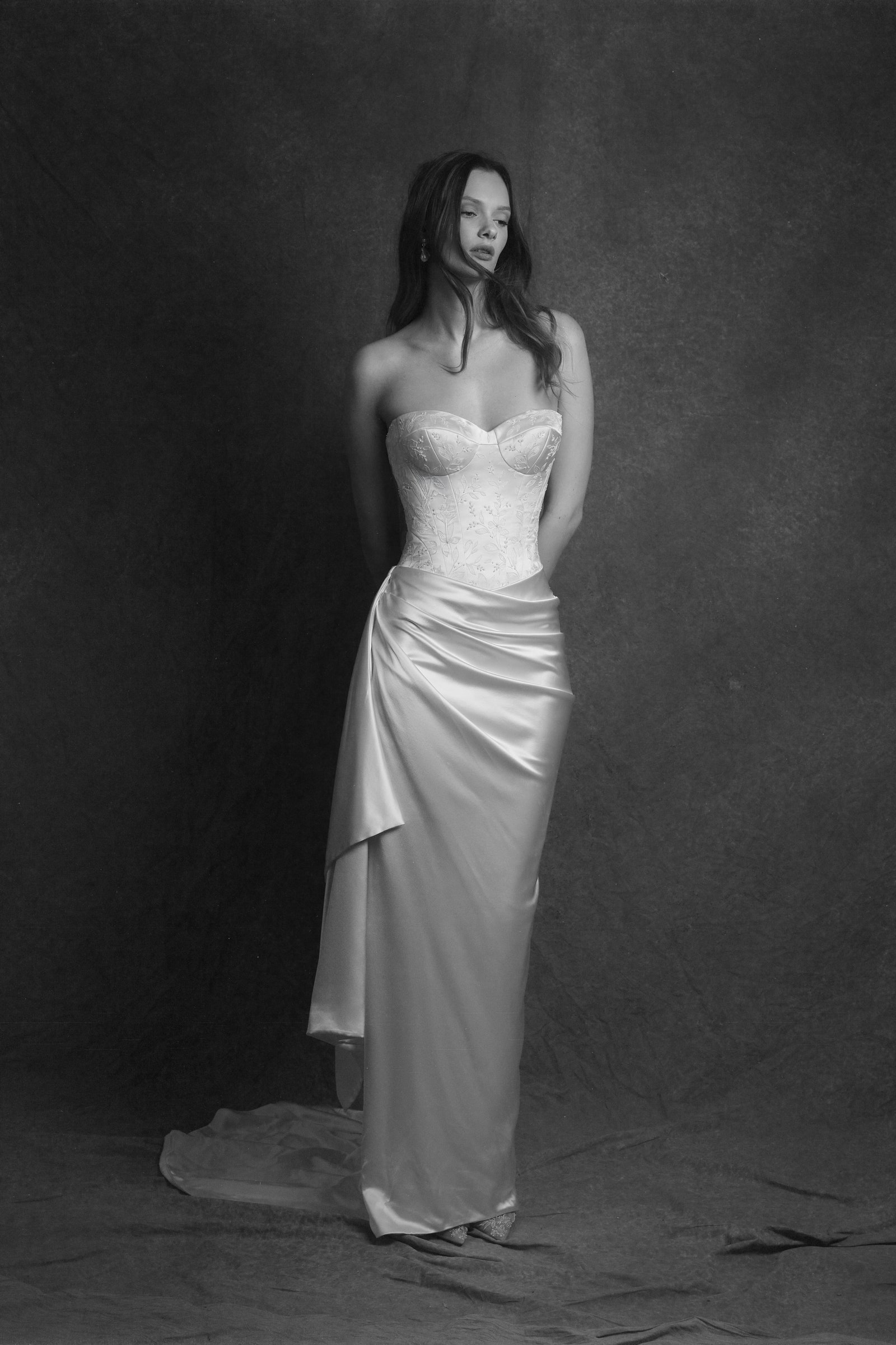 Images may contain clothing dress formally wearing fashionable dress wedding dress adult evening dress and face