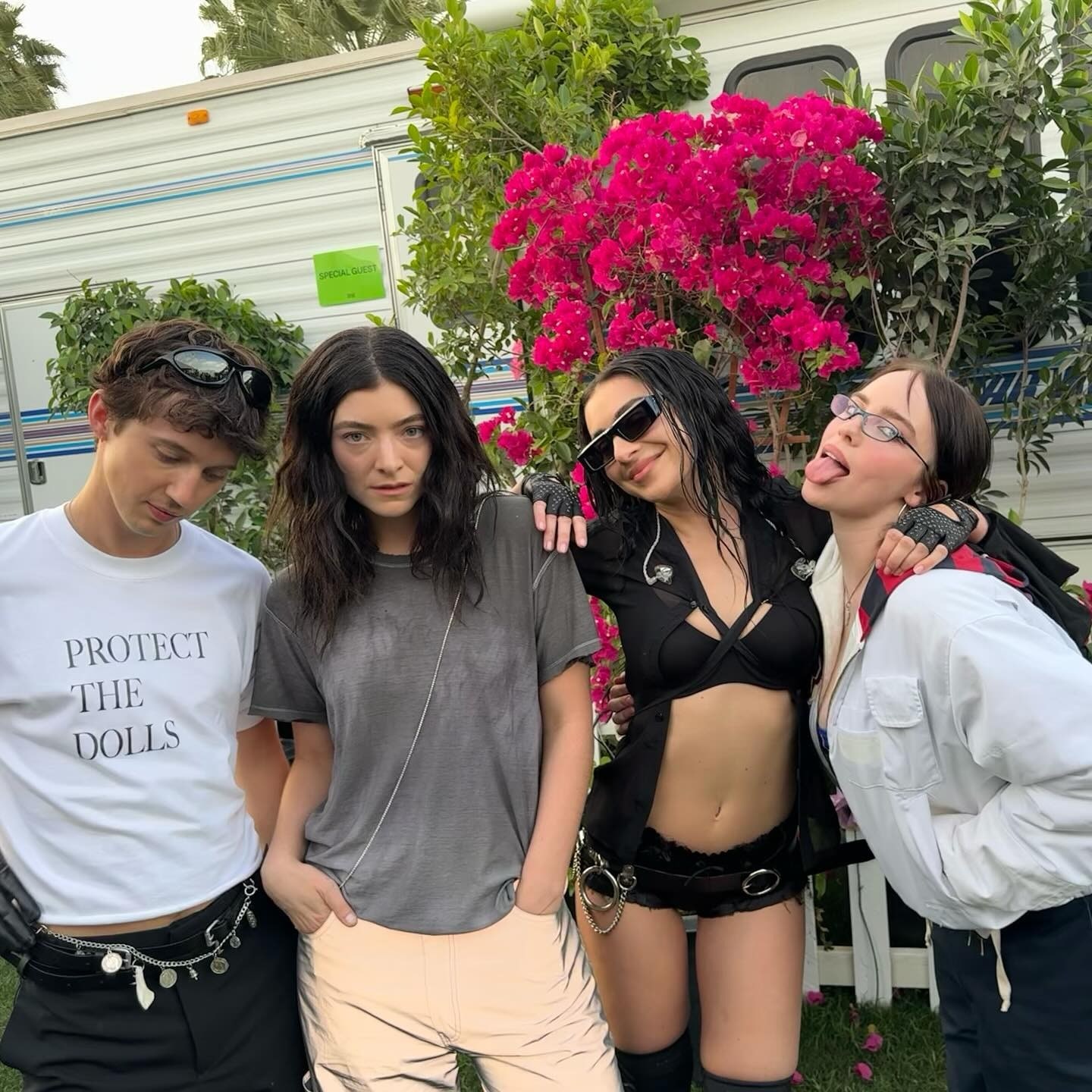 Images may contain Joseph Garrett Billie Eilish Lorde Charli XCX People Photobombing Teen Hair and Accessories