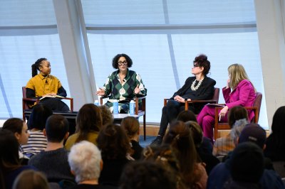 Steffani Jemison, Coco Fusco, Judith Bernstein and Julia Halperin Speaking at the Anonymous People is a women's workshop held on Wednesday, April 9, 2025 at the Nyu Kimmel Center in downtown Manhattan. Photos of Casey Kelbaugh/CKA