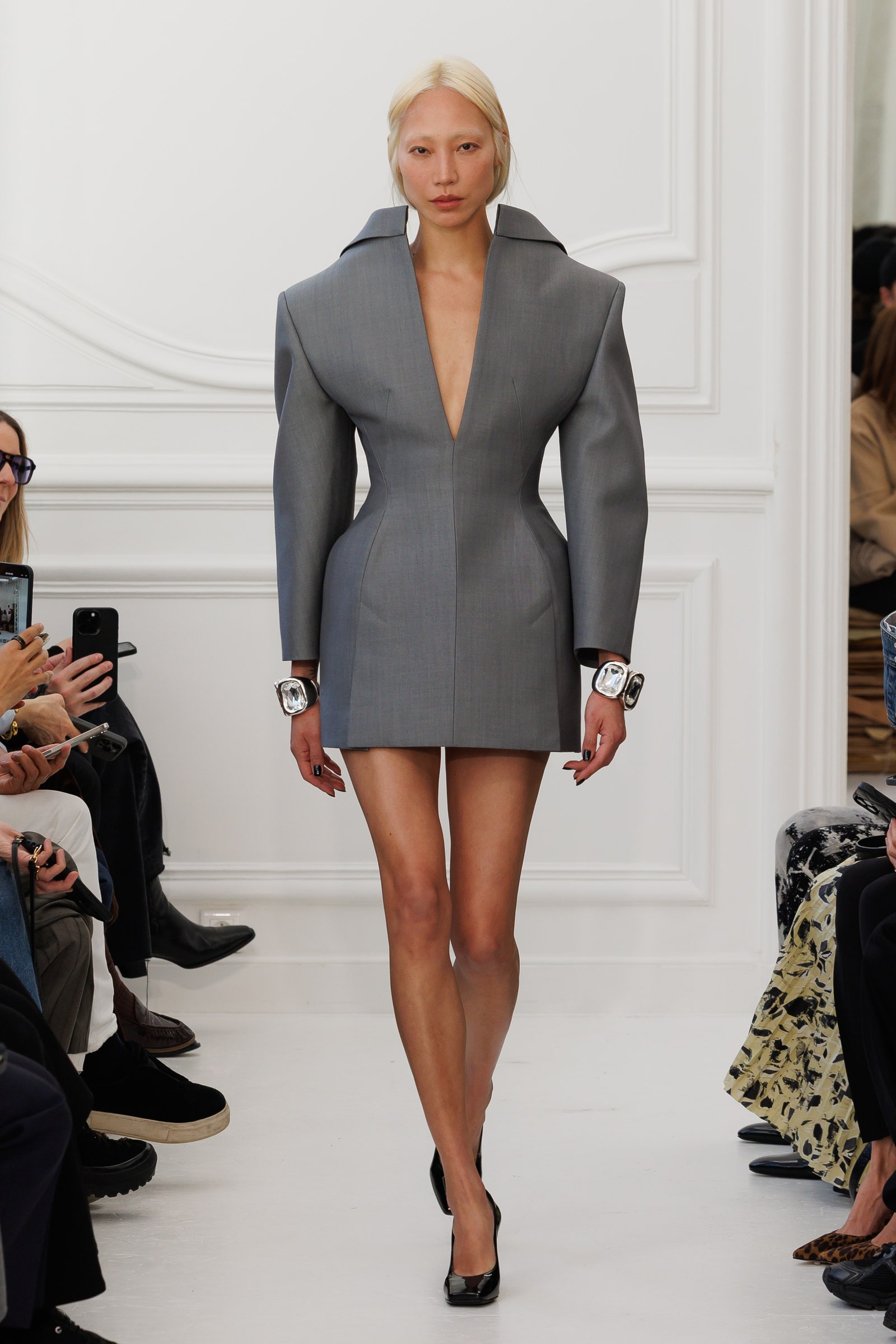 Images may contain Soo Joo Park people's clothing formally wearing suits, shoes, high heels accessories and glasses