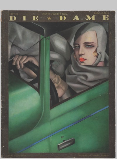 Cover of the German fashion magazine Die Dame, July 1929, featuring an image of Tamara de Lempicka’s painting Self-Portrait (Tamara in a Green Bugatti), 1929