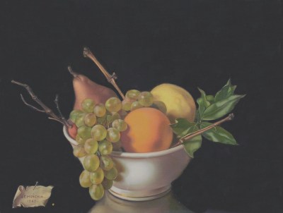 Tamara de Lempicka, Fruit Cup or Fruits on a Dark Background, 1949