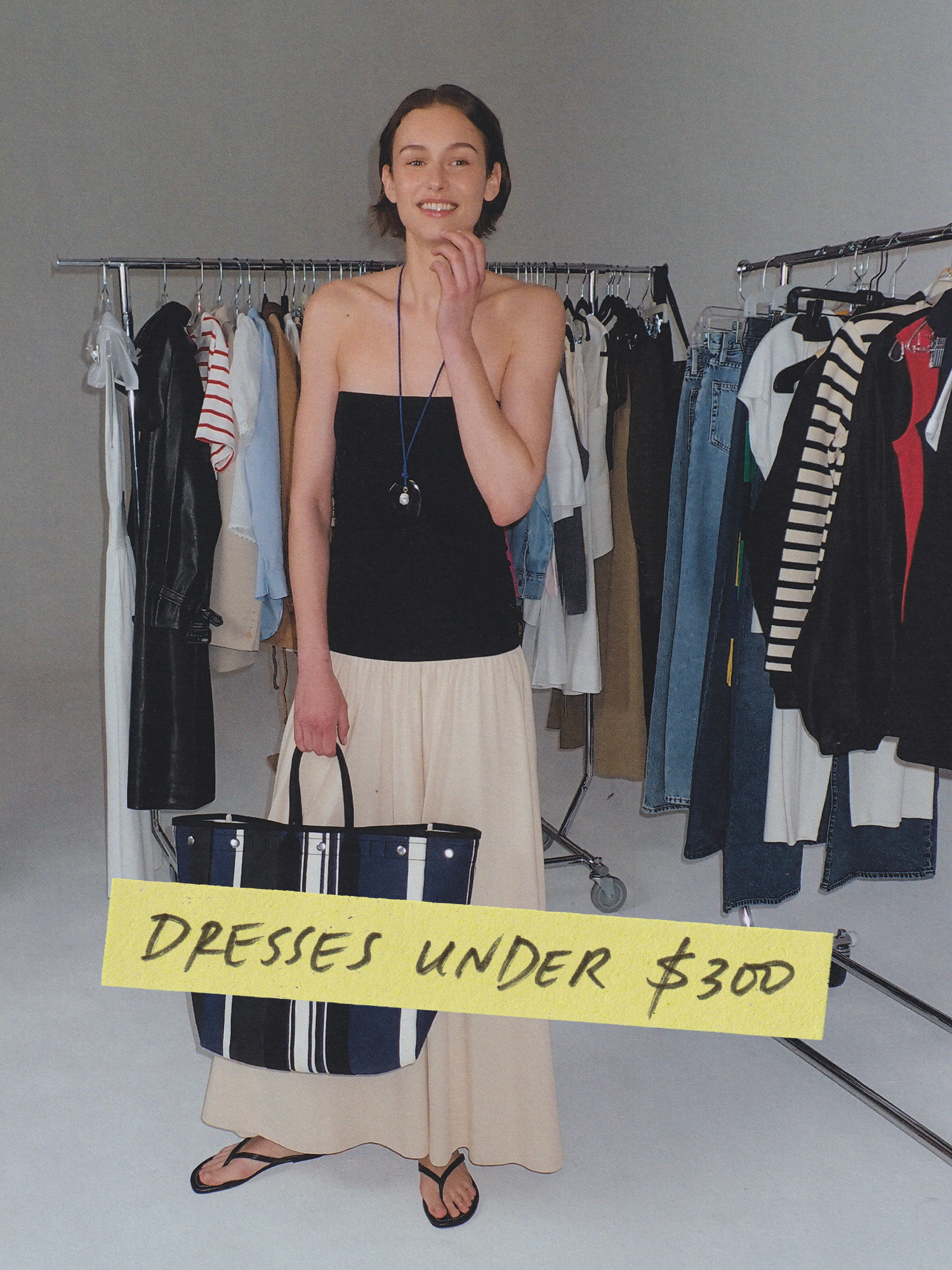 Images may contain adult accessories bags totes clothing jacket face interior and furniture