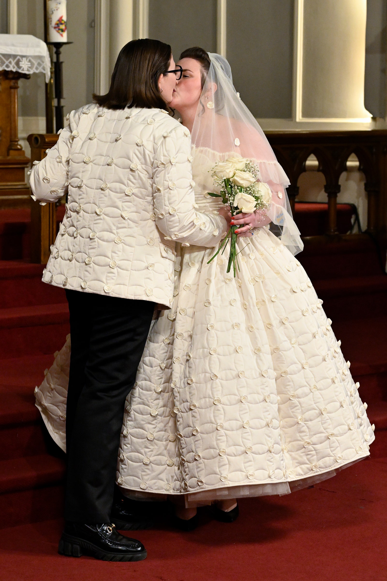 Images may contain Georgia Stitt Natalie Evans Baroness Evans Clothing Dress Fashion Formal Wearing Dresses and Wedding