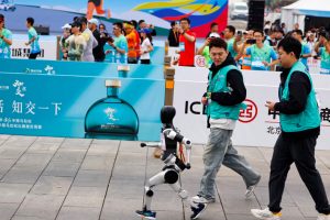 Engineers run using humanoid robots 