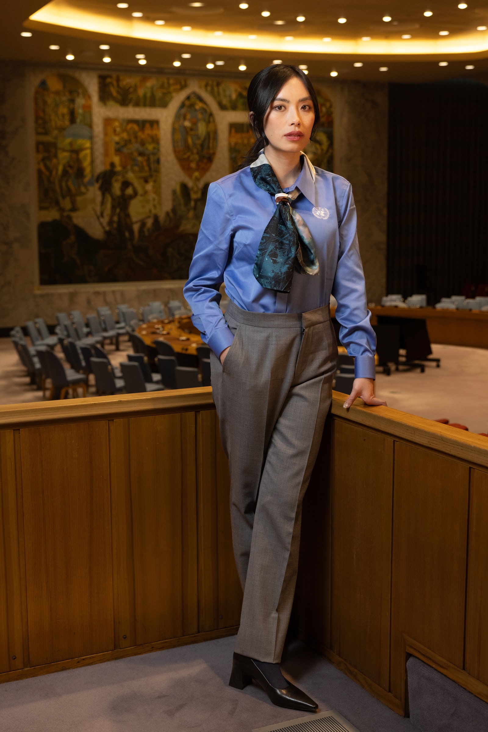 Images may contain adult clothing footwear high heels formally wearing accessories tie and indoor