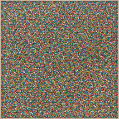 A painting of a grid, each square has a different tone.