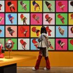 A person looking at the repetition of the headdress, colorful images.
