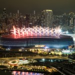 Hong Kong, China - March 30: General View Stadium as fireworks, HSBC Hong Kong Sevens won the New Zealand Women's Team and Men's Team in the New Zealand Women's Team and Men's Argentina Championship Finals at Kai Tak Stadium on March 30, 2025. (Photo of Sean Chiu/Eurasia Sport Images/Getty Images)