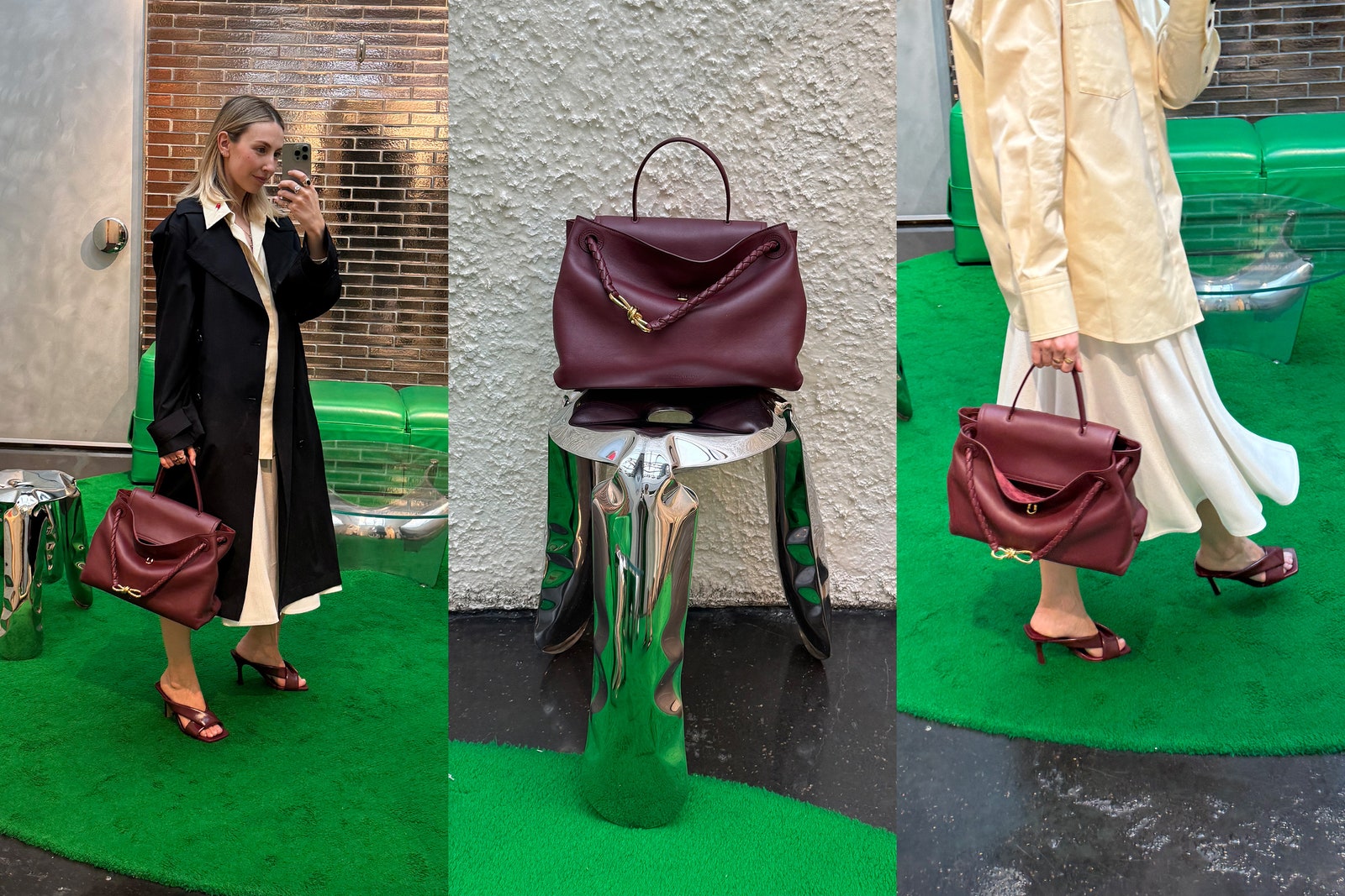 Images may contain Nathalie Richard Accessories Bags Handbags Clothing Footwear Heels Wallets and Adults