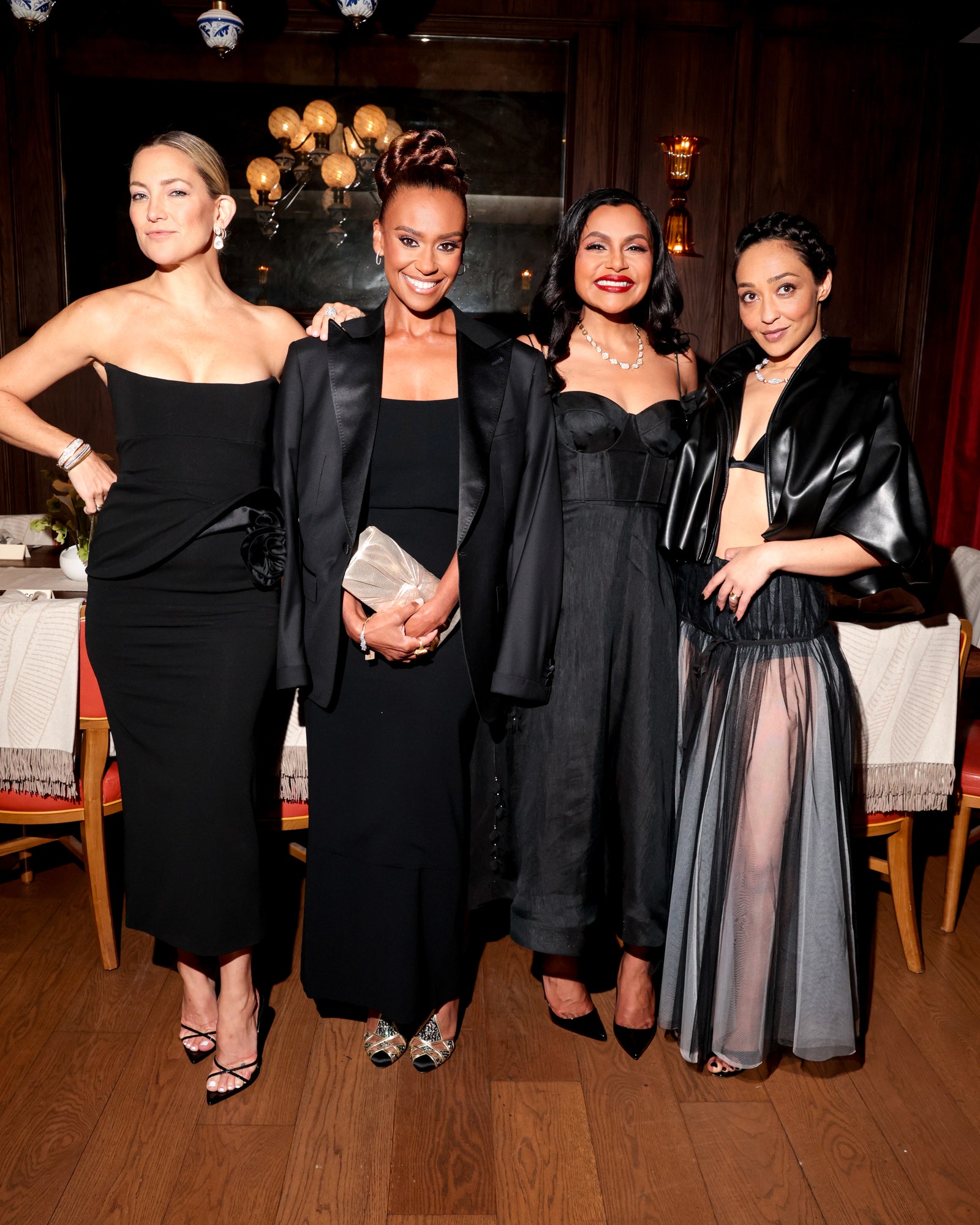 Images may contain Ryan Michelle Bathe Kate Hudson Mindy Kaling Tessa Tessa Thompson Adult Clothing and Jacket
