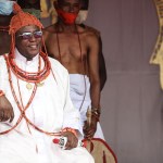 The king, known as Benin Omo Noba uku akpolokpolo, Ewuare II, responded when he received the repatriated artifacts in 1897, British soldiers robbed ivory in the Kingdom of Benin, Edo State, Nigeria. (Photo by Kola Sulaimon / AFP