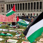 The pro-Palestine students occupied the central lawn of Columbia University campus on the fifth day in New York on April 21, 2024.