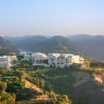Aerial view of Getty Center, Art Gallery in Los Angeles, California, USA.