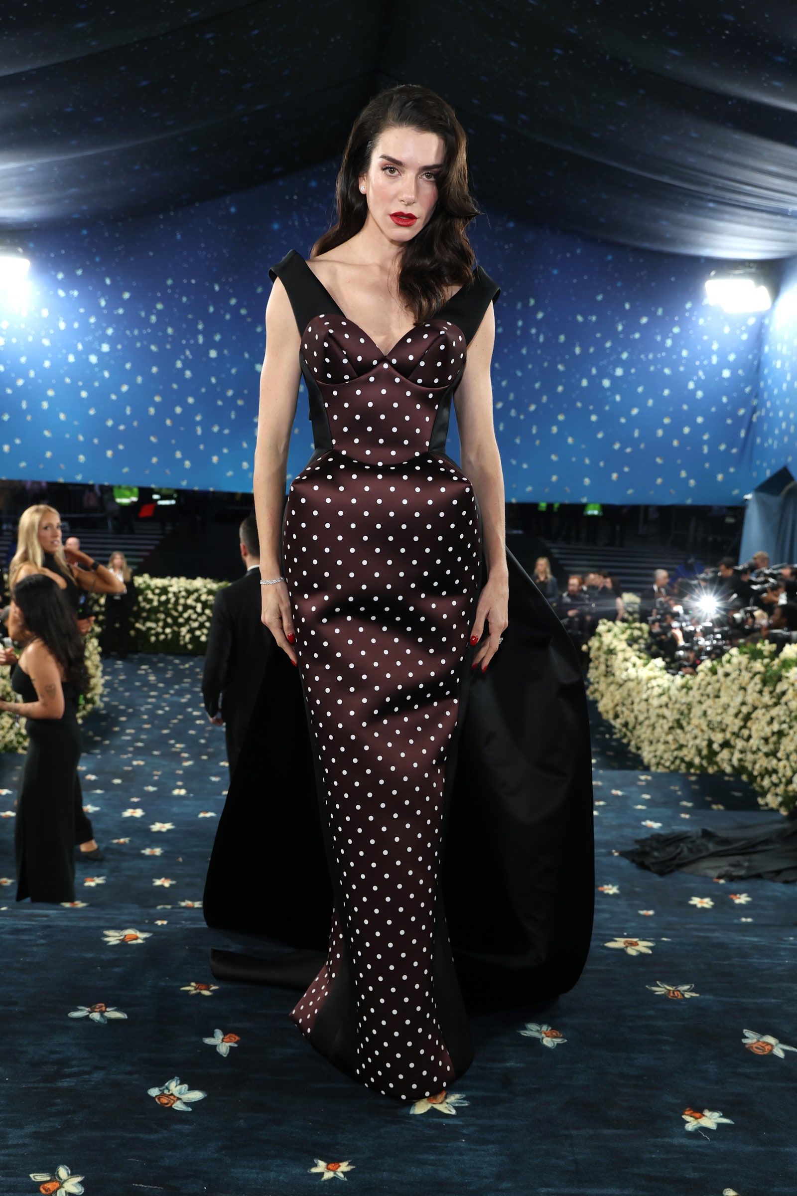 Images may contain clothes pattern for Valentina Ferrer adult clothing formally wearing fashionable accessories and bags