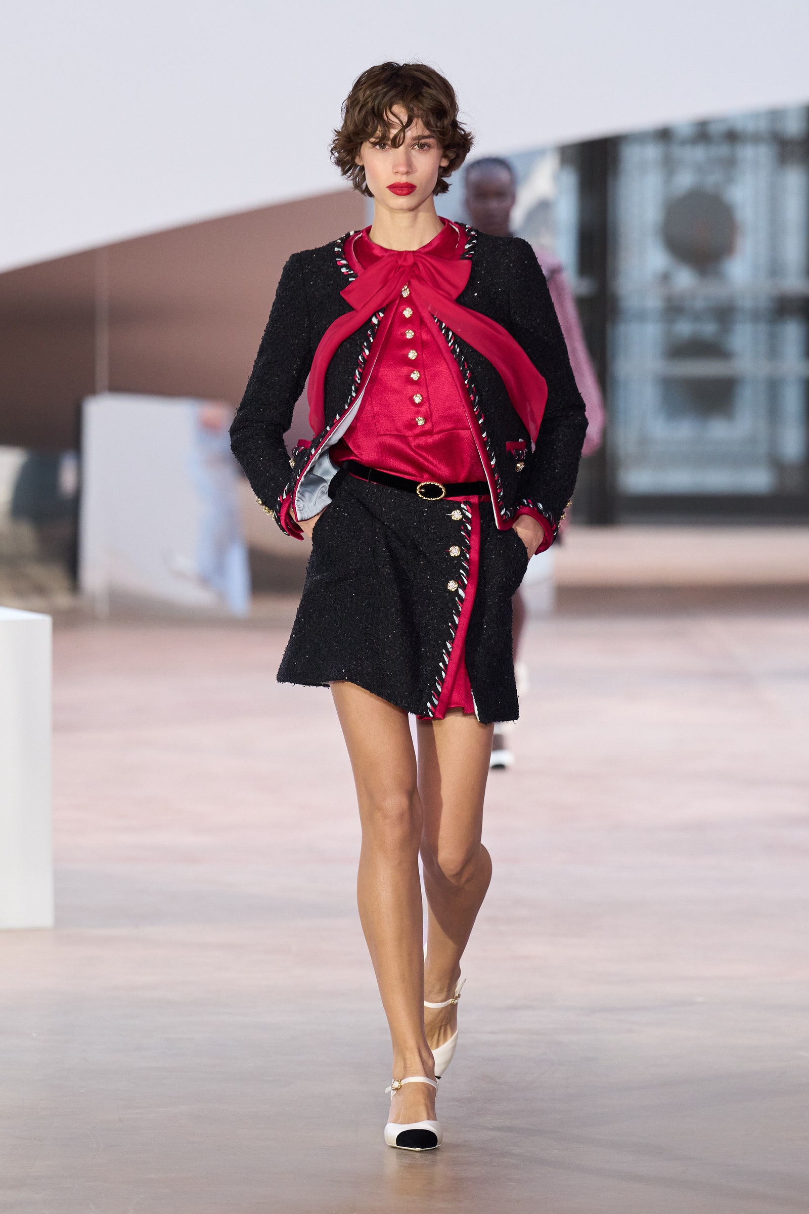 Images may contain fashionable adult accessories belt skirt shoes shoes high heels and runways