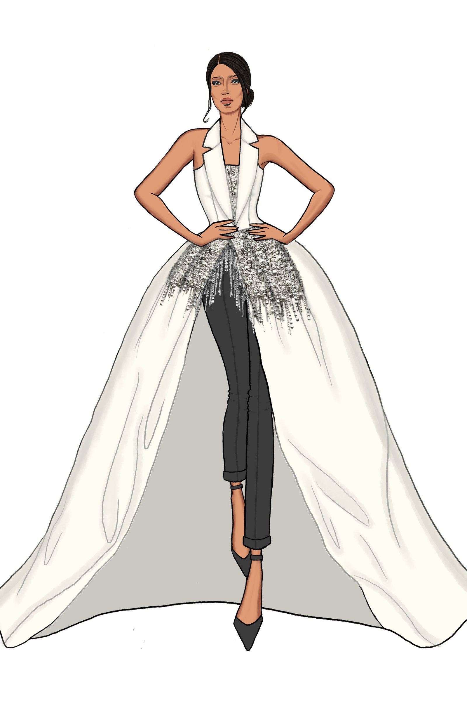 Images may contain clothing stylish formal wear dress adult wedding dress face and head