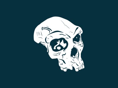 Illustration of part of human skull on naval background.