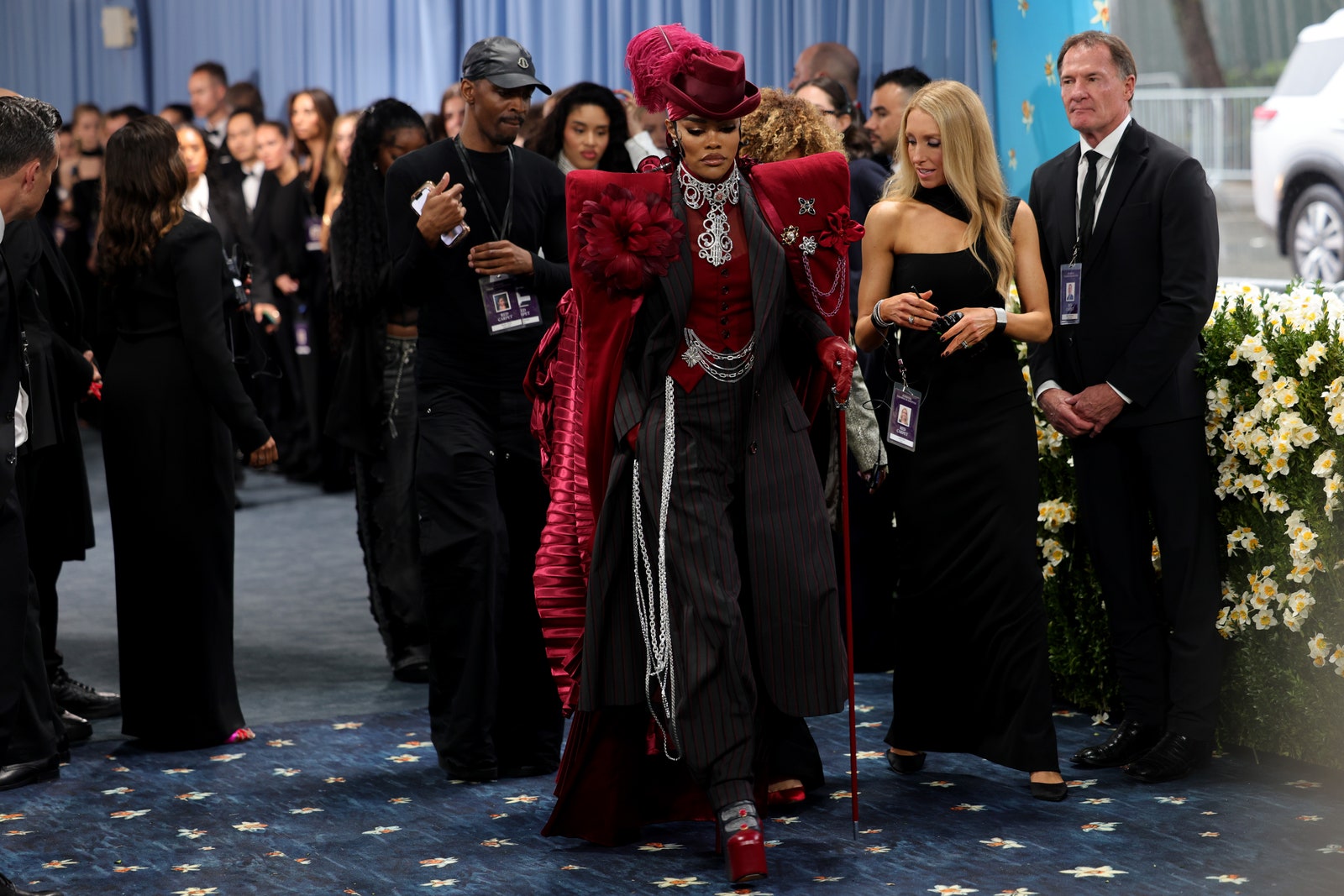 Images may contain Teyana Taylor Joy Bryant Adult Clothing Hat Cart Transporter Shoes and Shoes