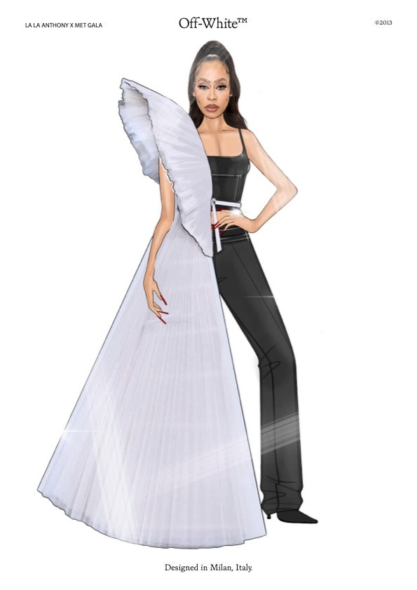 Images may contain La La Anthony clothing dress formally wearing fashionable dress evening dress adult and wedding