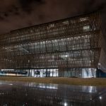 Night view of the museum exterior.