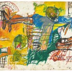 Perform dynamic works in blue, yellow, green and red on paper.