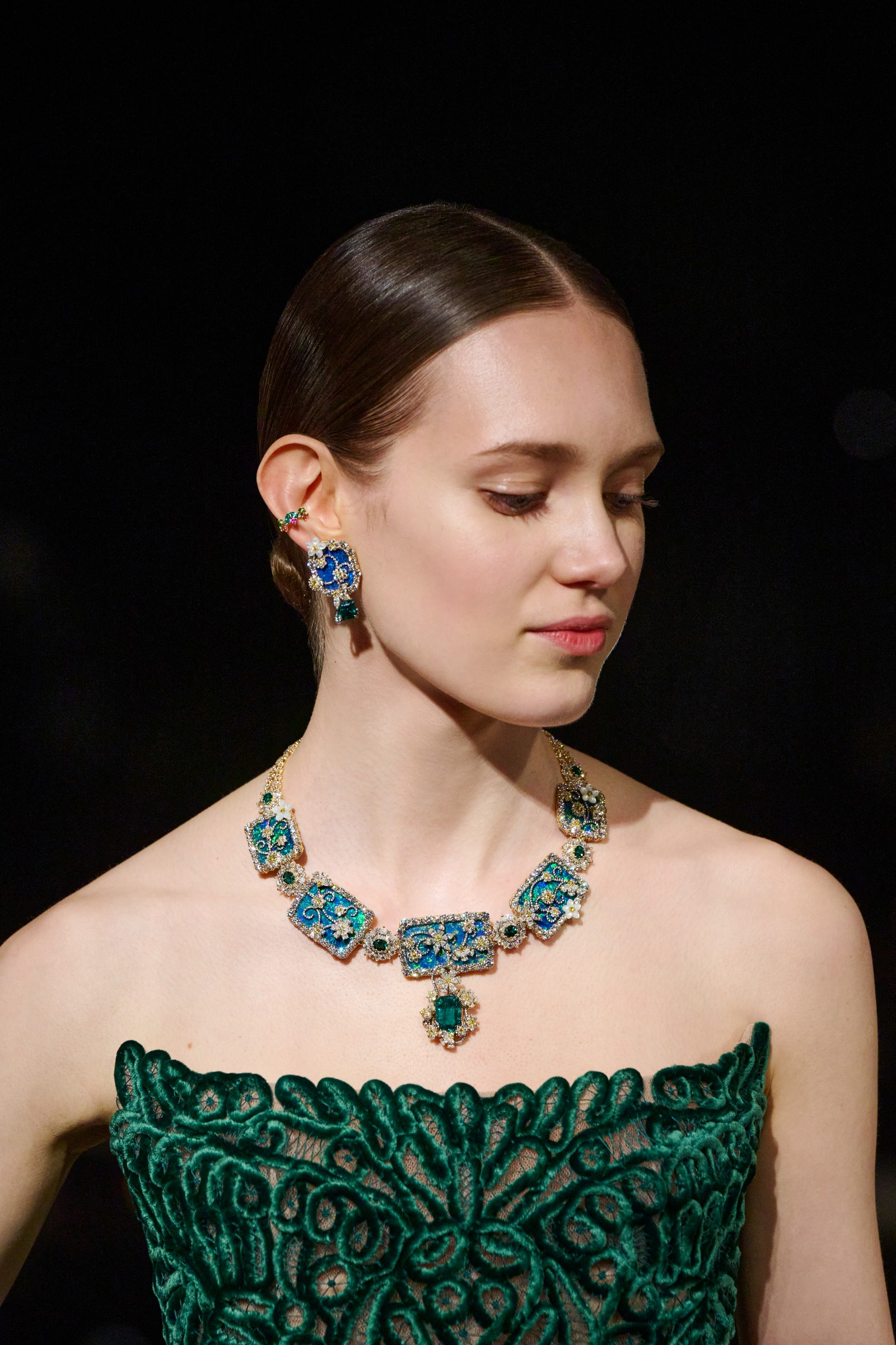 Images may contain Belle Shouse accessories Jewelry necklace Adult earrings head and face
