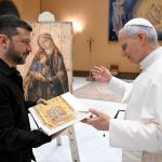 Pope Leo XIV met with Ukrainian Volodymyr Zelenskyy at the end of the inauguration Mass at St. Peter's Square in Vatican City on May 18, 2025.
