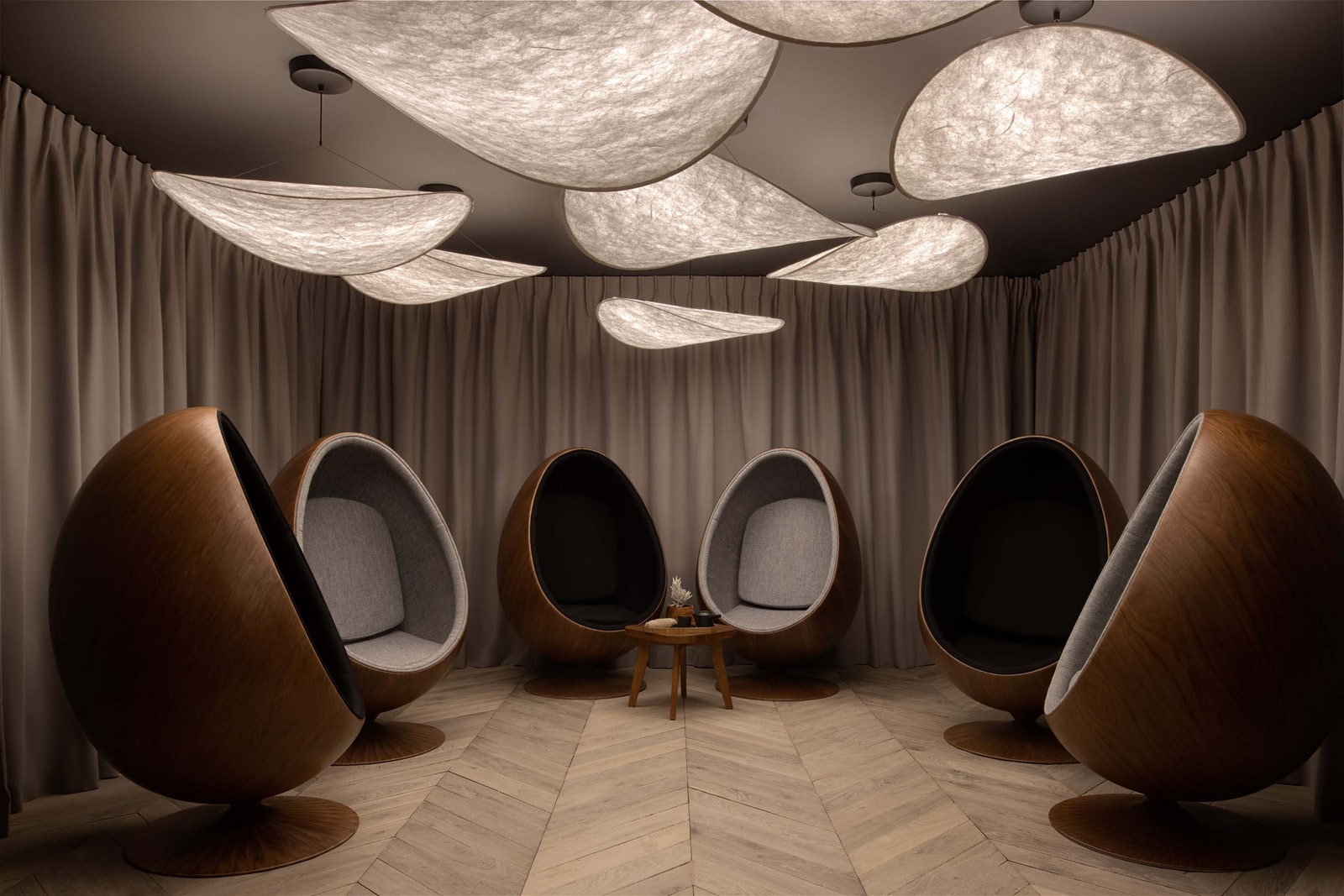 Images may contain interior design chair table and table