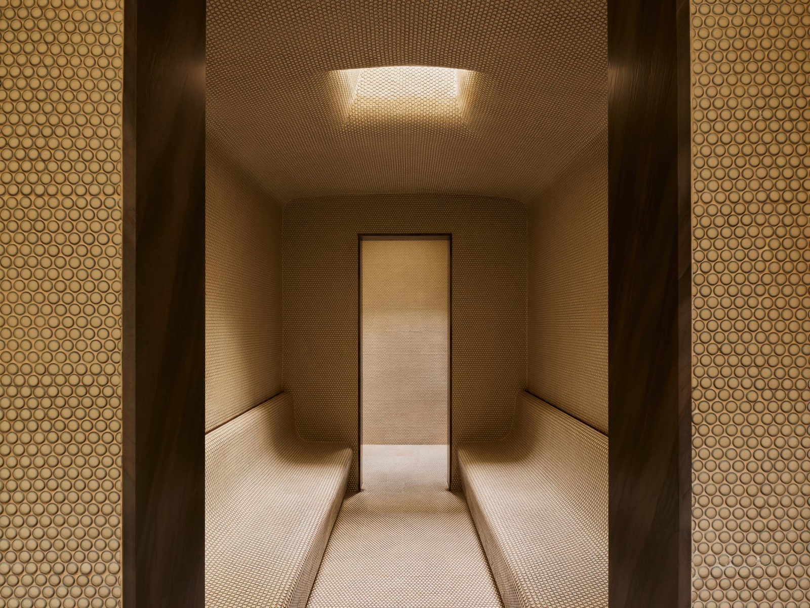 Images may contain interior design building architecture corridor bathtub and bathtub