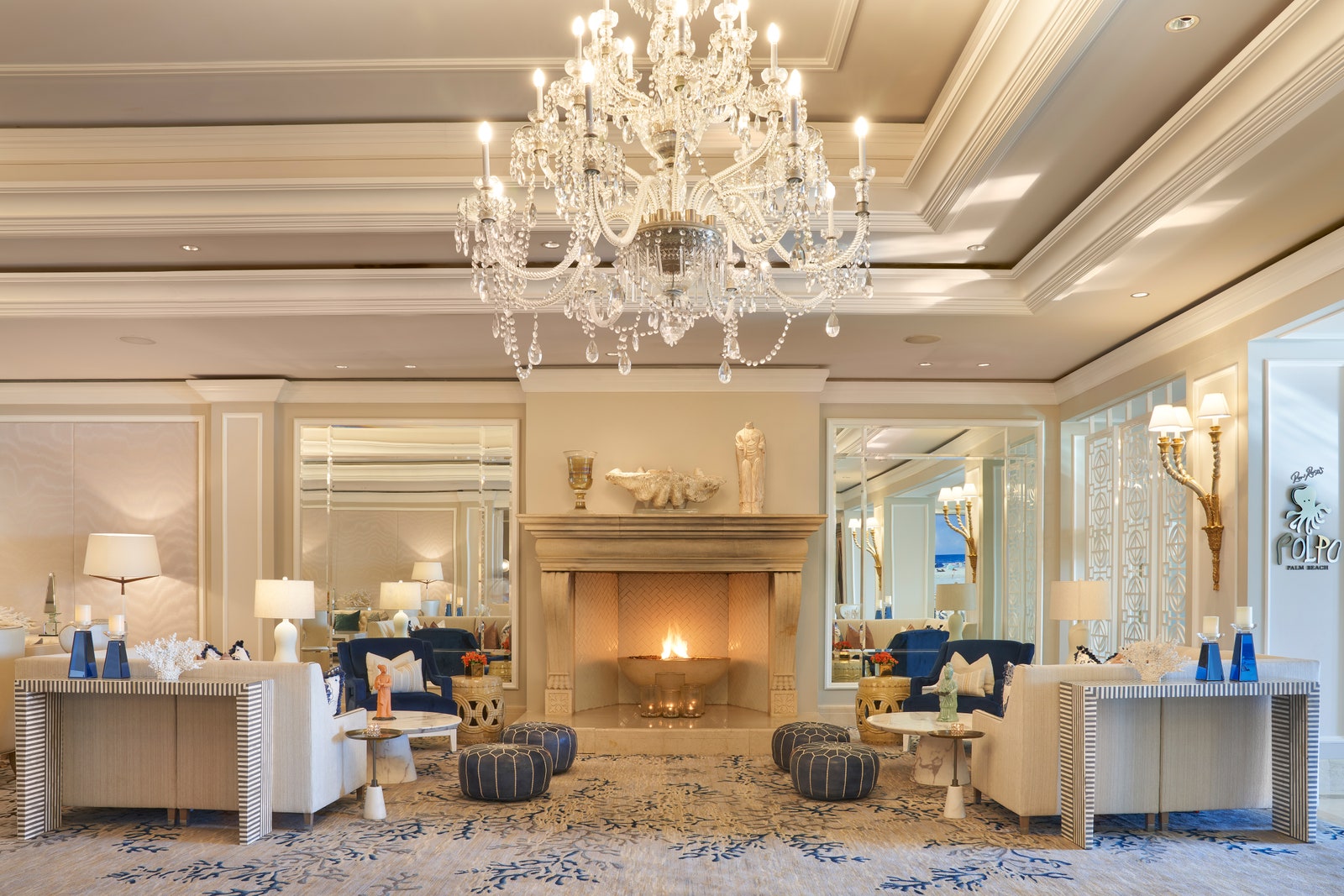 Images may contain chandeliers home decoration interior architecture building furniture living room and reception