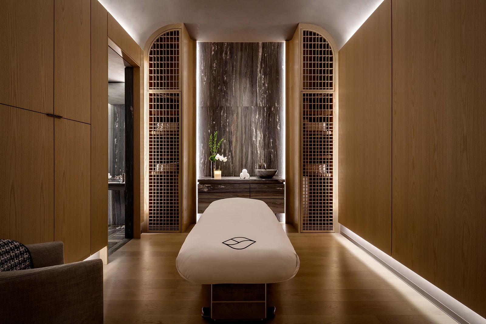 Images may contain interior design plant chair furniture and spa
