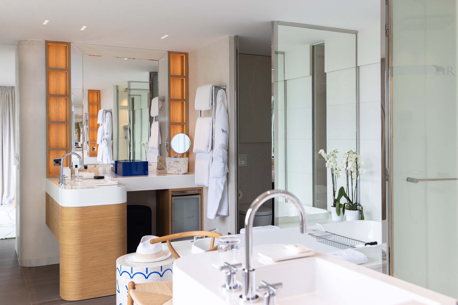 Images may contain sink faucet chair furniture case and interior