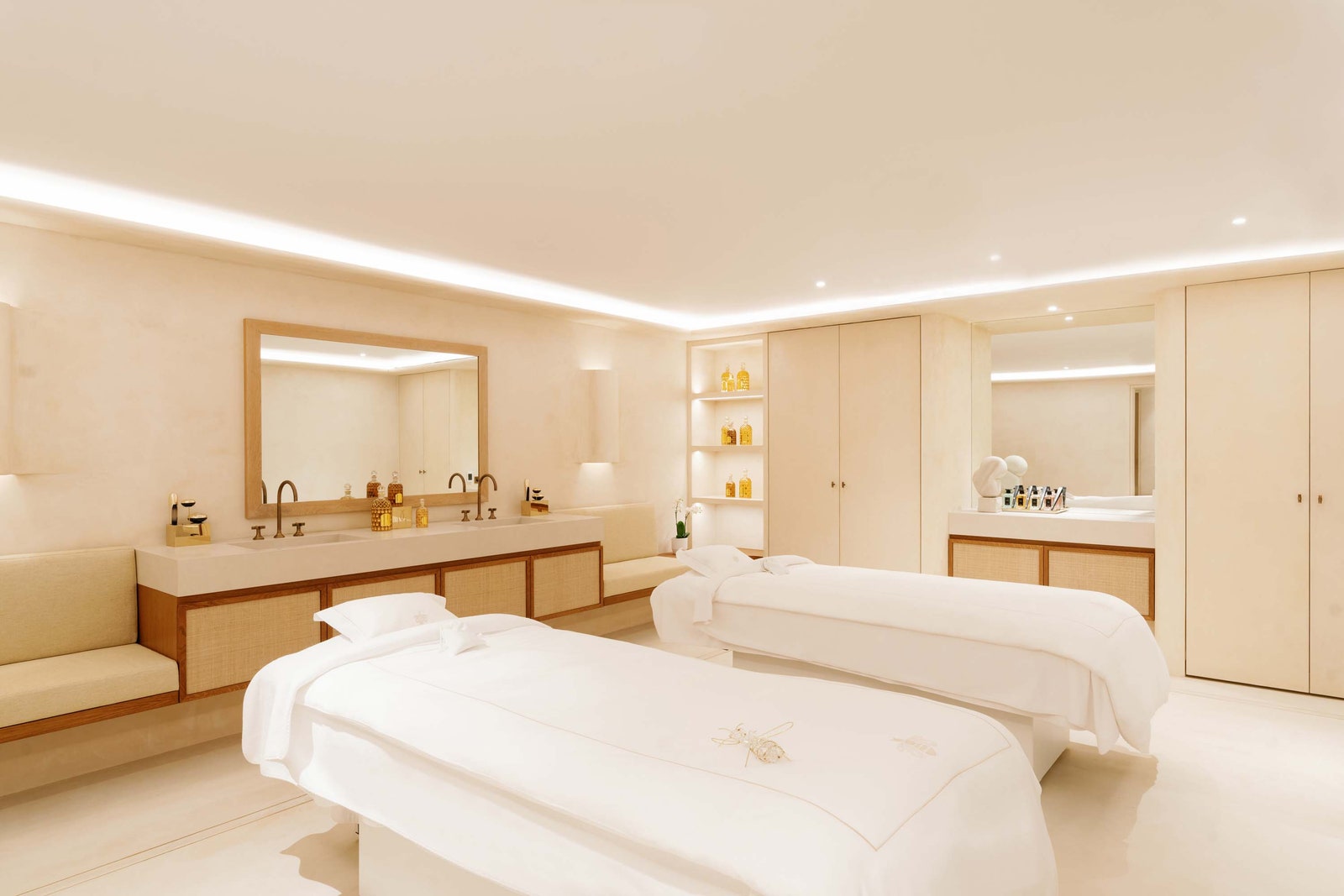 Images may contain bed furniture sink faucets and spa
