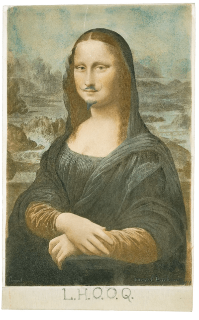 Mona Lisa's postcard, with a beard, Goatee attracted her.